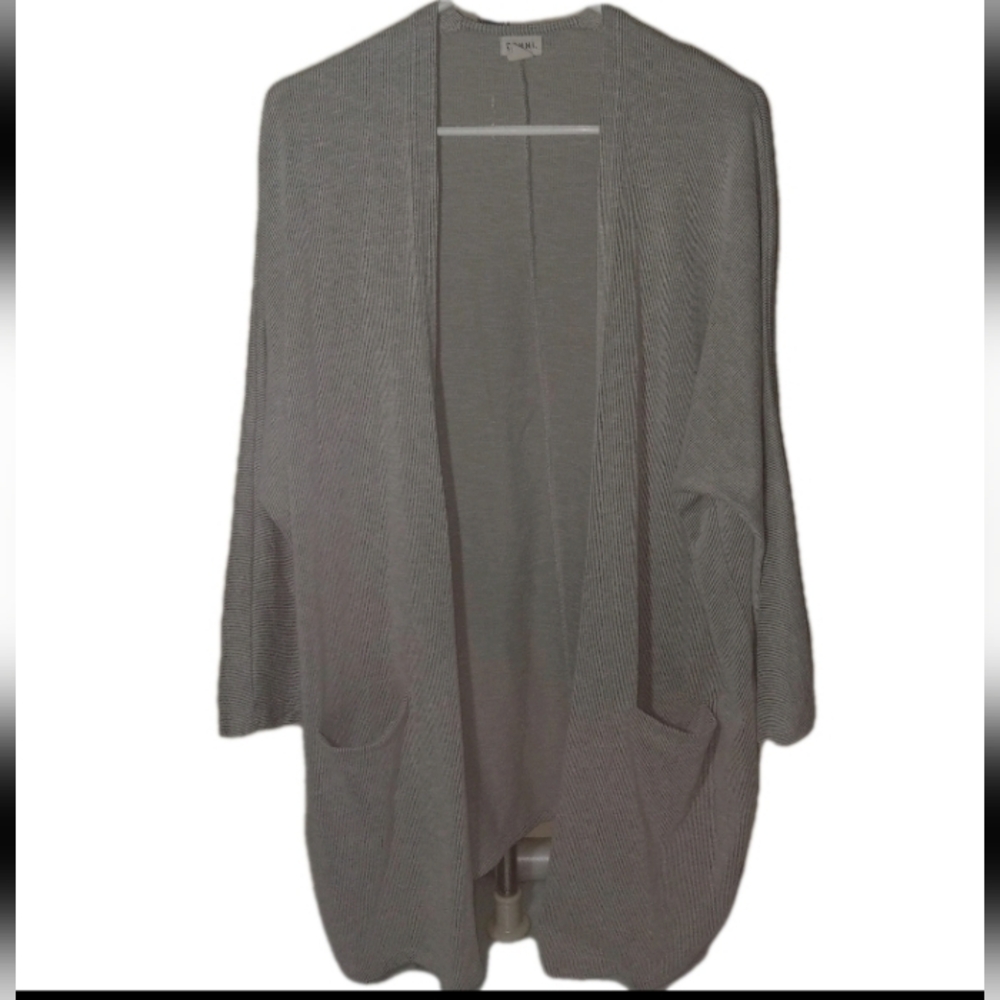 DONNI Gray/ Cream Striped Textured Lightweight Open Cardigan One Size Fits All